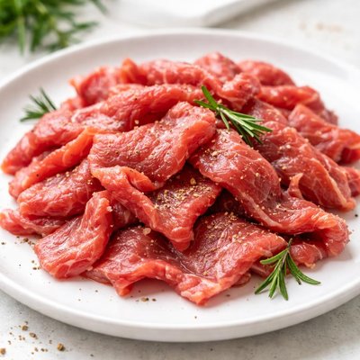Raw beef slices