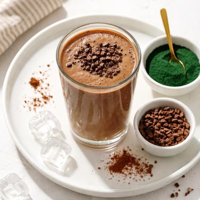 Raw chocolate milk with spirulina