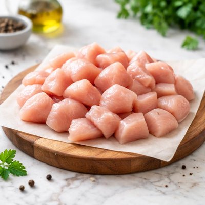 Raw diced chicken
