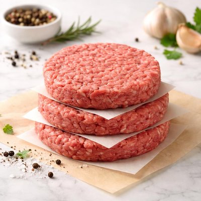 Raw ground beef patties