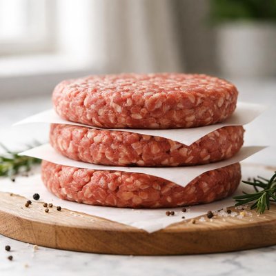 Raw hamburger patties