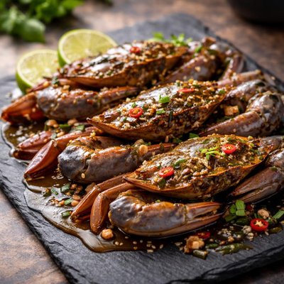 Raw marinated soft shell crab