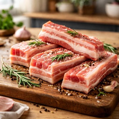 Raw pork belly slices