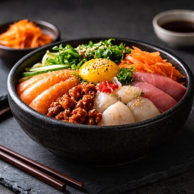 Raw seafood bibimbap