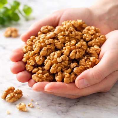 Raw walnuts hand full