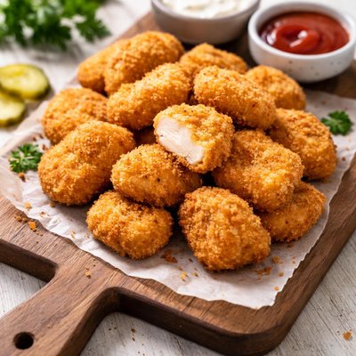 Real good lighly breaded chicken nuggets