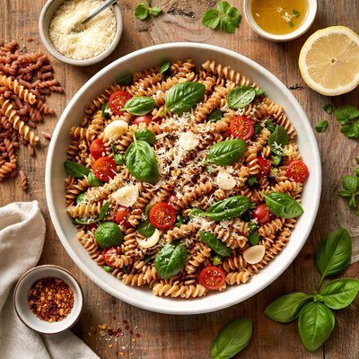 Red and white brown rice pasta