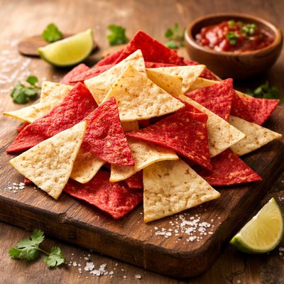 Red and white tortilla chips