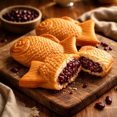 Red bean filled fish bread