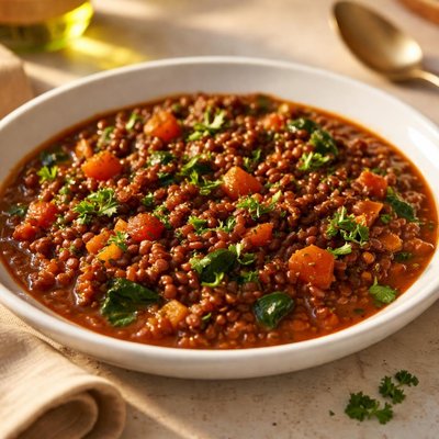 Red beluga lentil stew