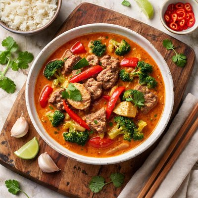 Red curry with beef and vegetables