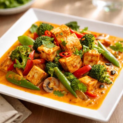 Red curry with tofu and vegetables