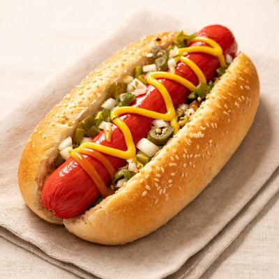 Red hot dog with homemade bun