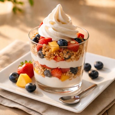 Red mango frozen yogurt parfait