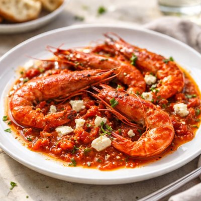 Red prawn saganaki