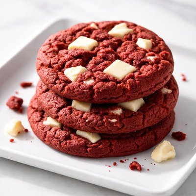Red velvet cookie with white chocolate chunks
