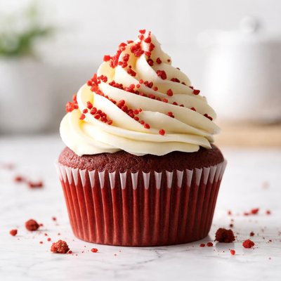 Red velvet cupcake with butter frosting