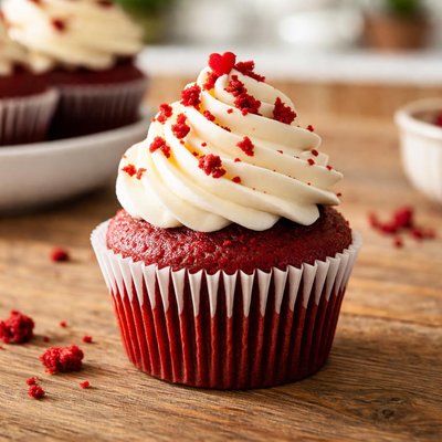 Red velvet cupcake with frosting