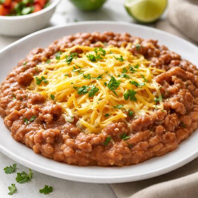 Refried beans with shredded cheese