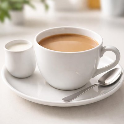Regular cup of tea with small full cream milk