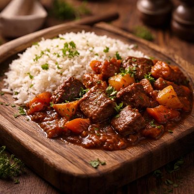 Rice and beef stew