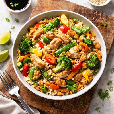 Rice and chicken stir fry