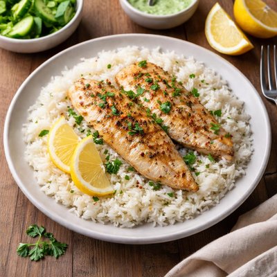 Rice and white grilled fish