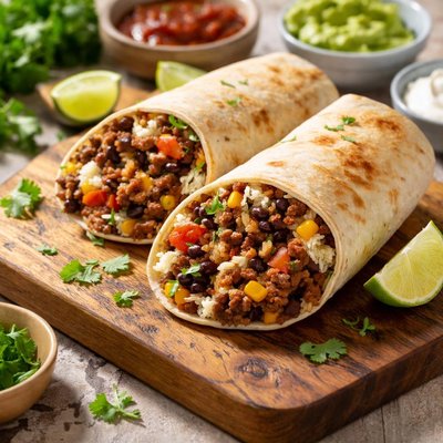 Rice beans and ground beef burrito mix