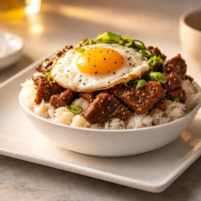 Rice bowl with meat and egg