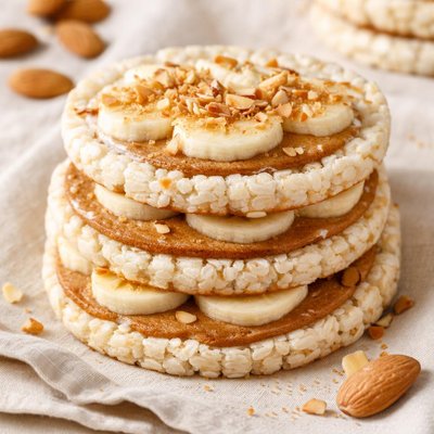 Rice cake almond butter sandwich
