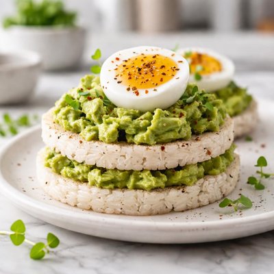Rice cake with avocado and egg