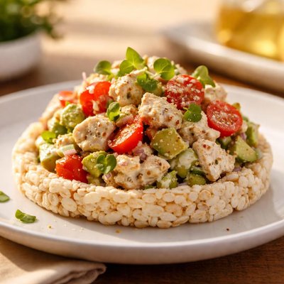 Rice cake with chicken salad