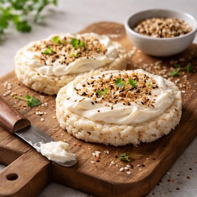 Rice cake with cream cheese and seasoning