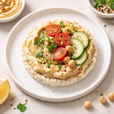 Rice cake with hummus