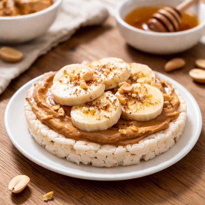 Rice cake with peanut butter and banana