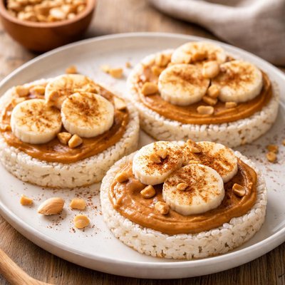 Rice cake with peanut butter and cinnamon