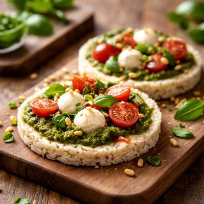 Rice cake with pesto