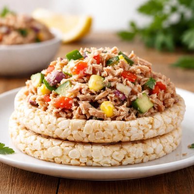 Rice cake with tuna salad