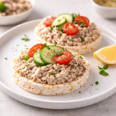 Rice cake with tuna spread
