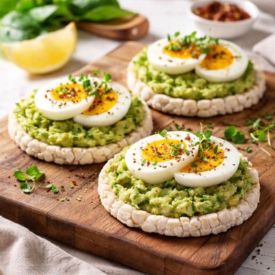 Rice cakes with avocado and egg