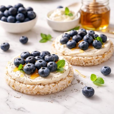 Rice cakes with blueberries and cream cheese