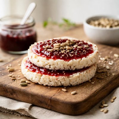 Rice cakes with jam and seeds