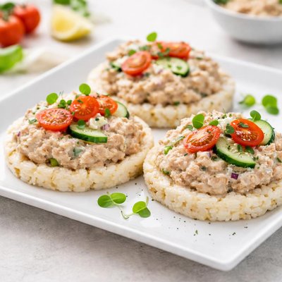Rice cakes with tuna spread