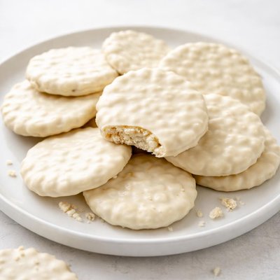 Rice crackers covered with white chocolate