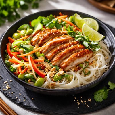 Rice noodle chicken bowl