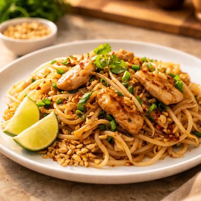 Rice noodle chicken pad thai