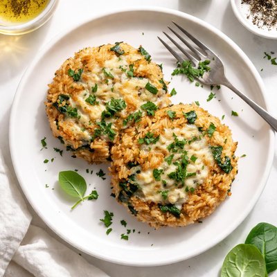 Rice patty with cheese and spinach