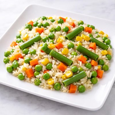 Rice peas corn grean beans and carrots