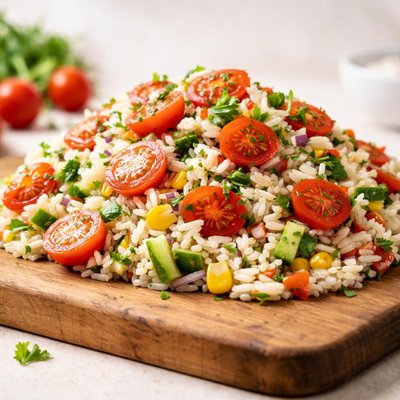 Rice salad with cherry tomatoes