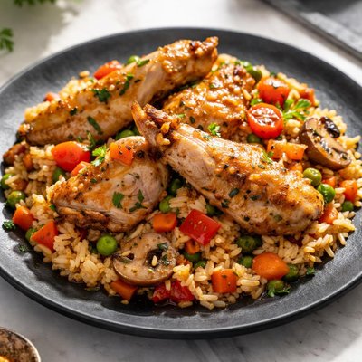 Rice stew rabbit and veggies